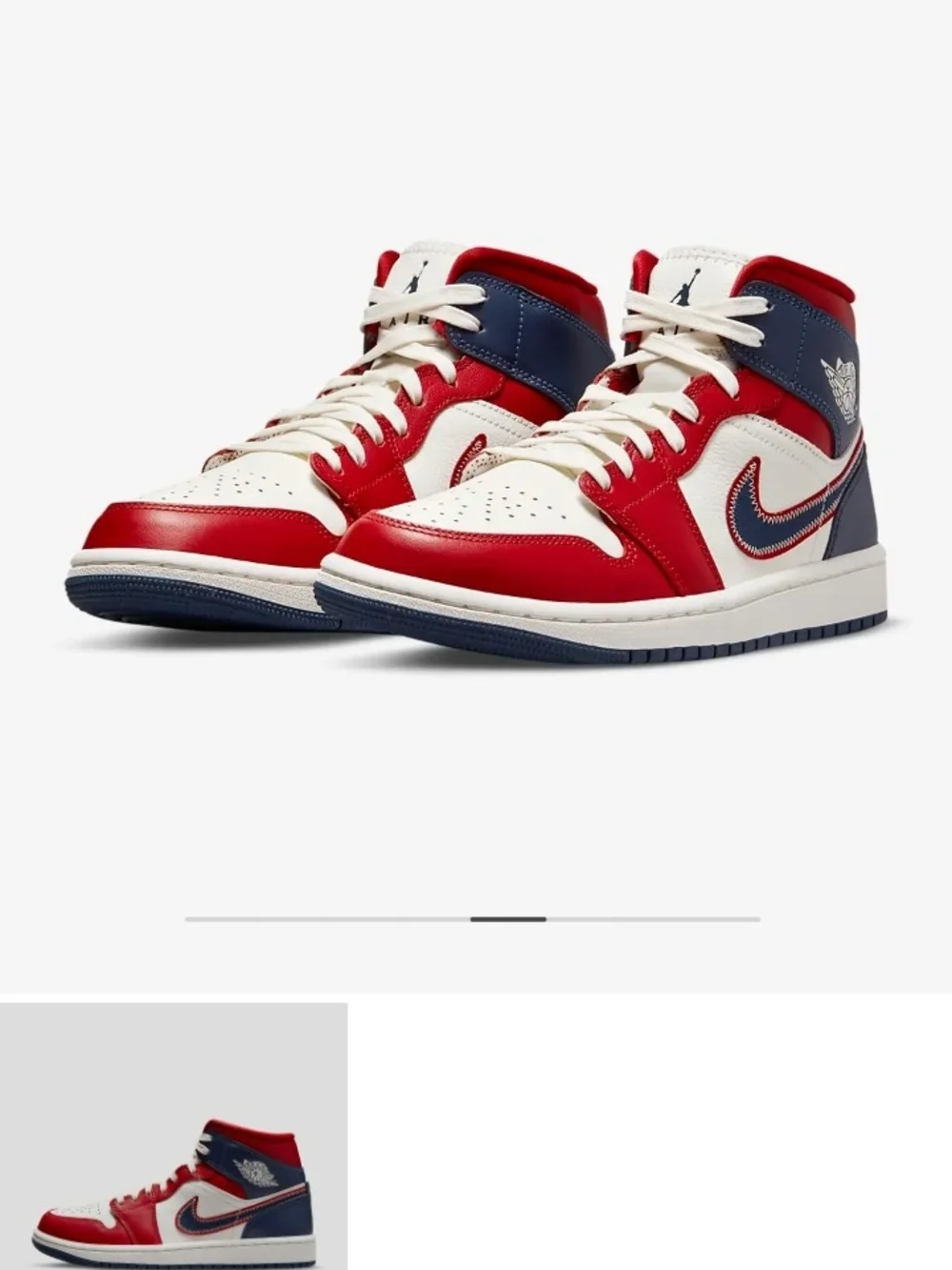 Air Jordan 1 Mid-Top Sneaker - Gym Red/Midnight Blue/Sail Size 7 Men/Women 8.5